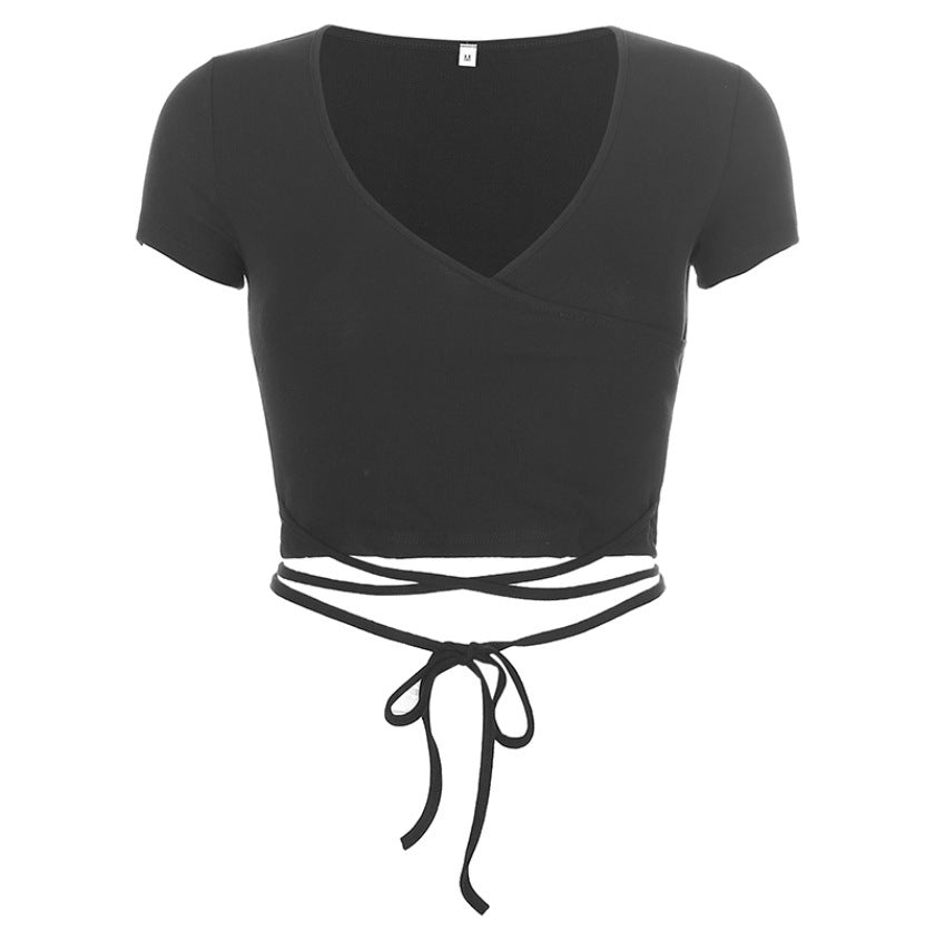 Cross Strap Sexy V-neck Slim Slimming T-shirt