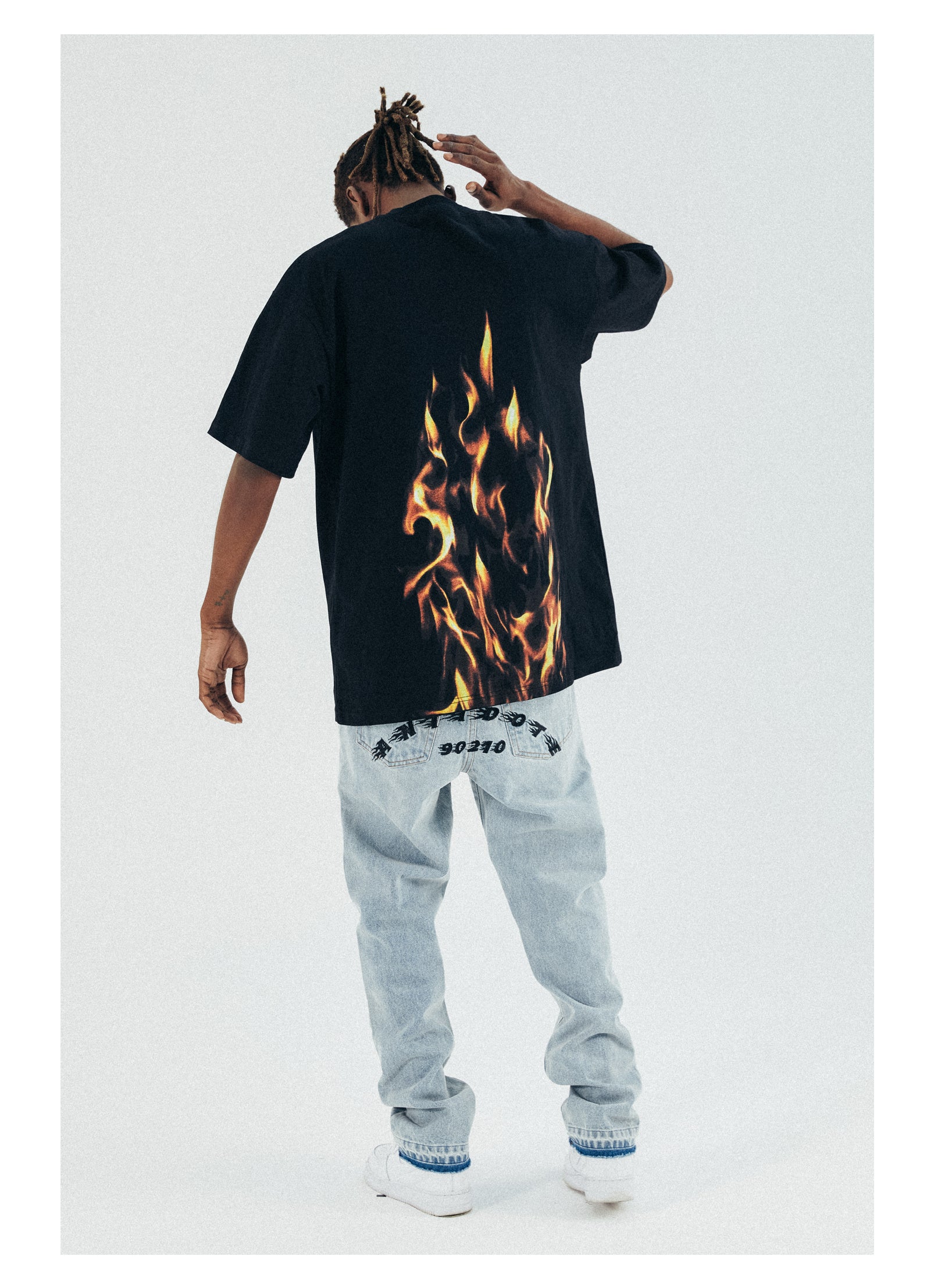Fire T-Shirt Round Neck Men's Short Sleeve
