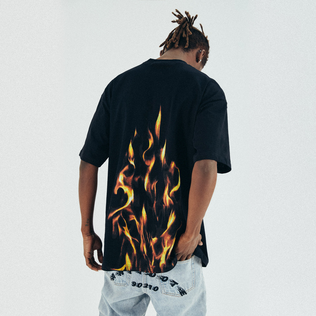 Fire T-Shirt Round Neck Men's Short Sleeve