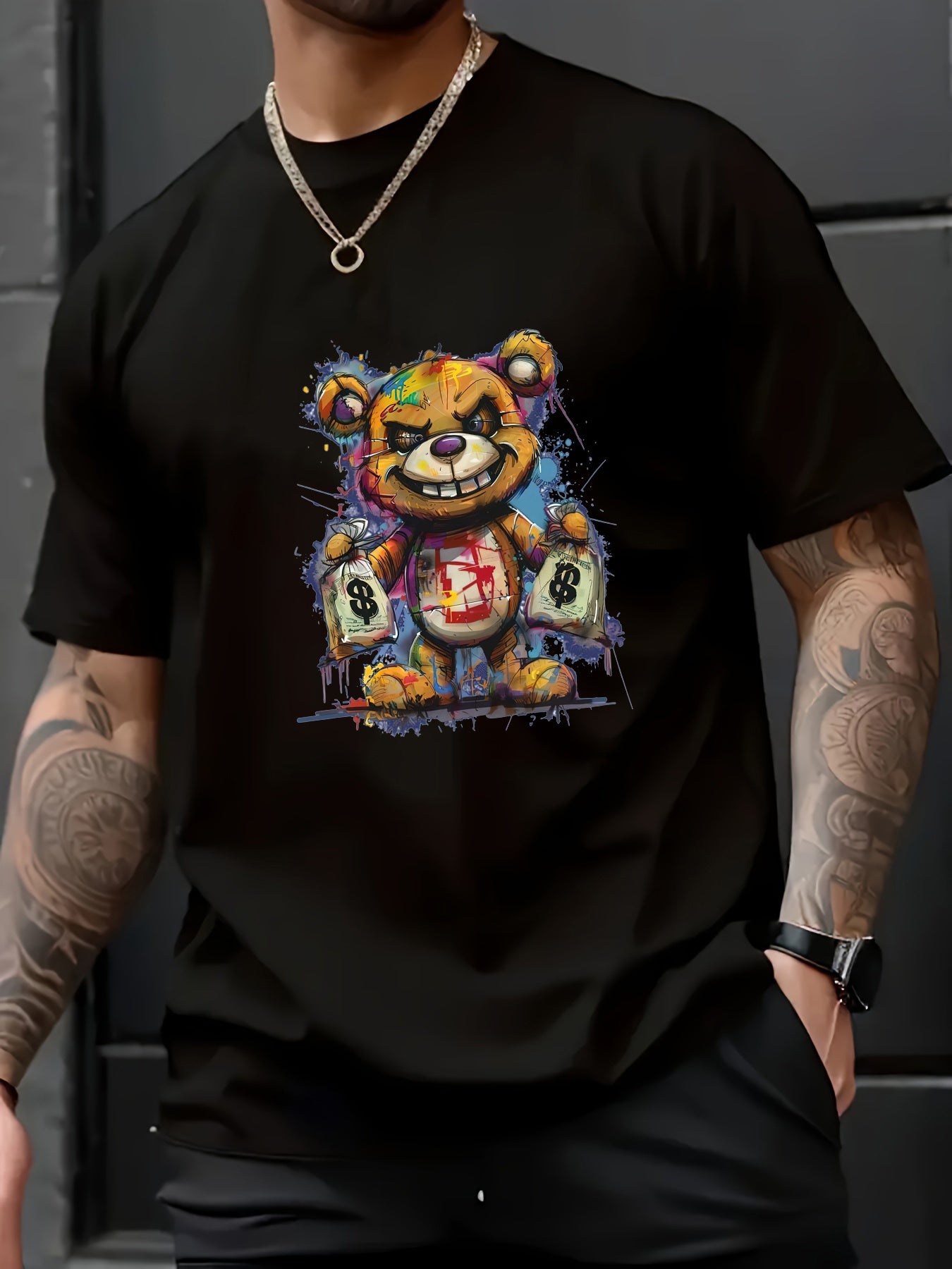 Fancy Bear Print T-shirt, Summer Men's Casual And Comfortable T-shirt, Men's Short Sleeved Top, Suitable For Daily Activities