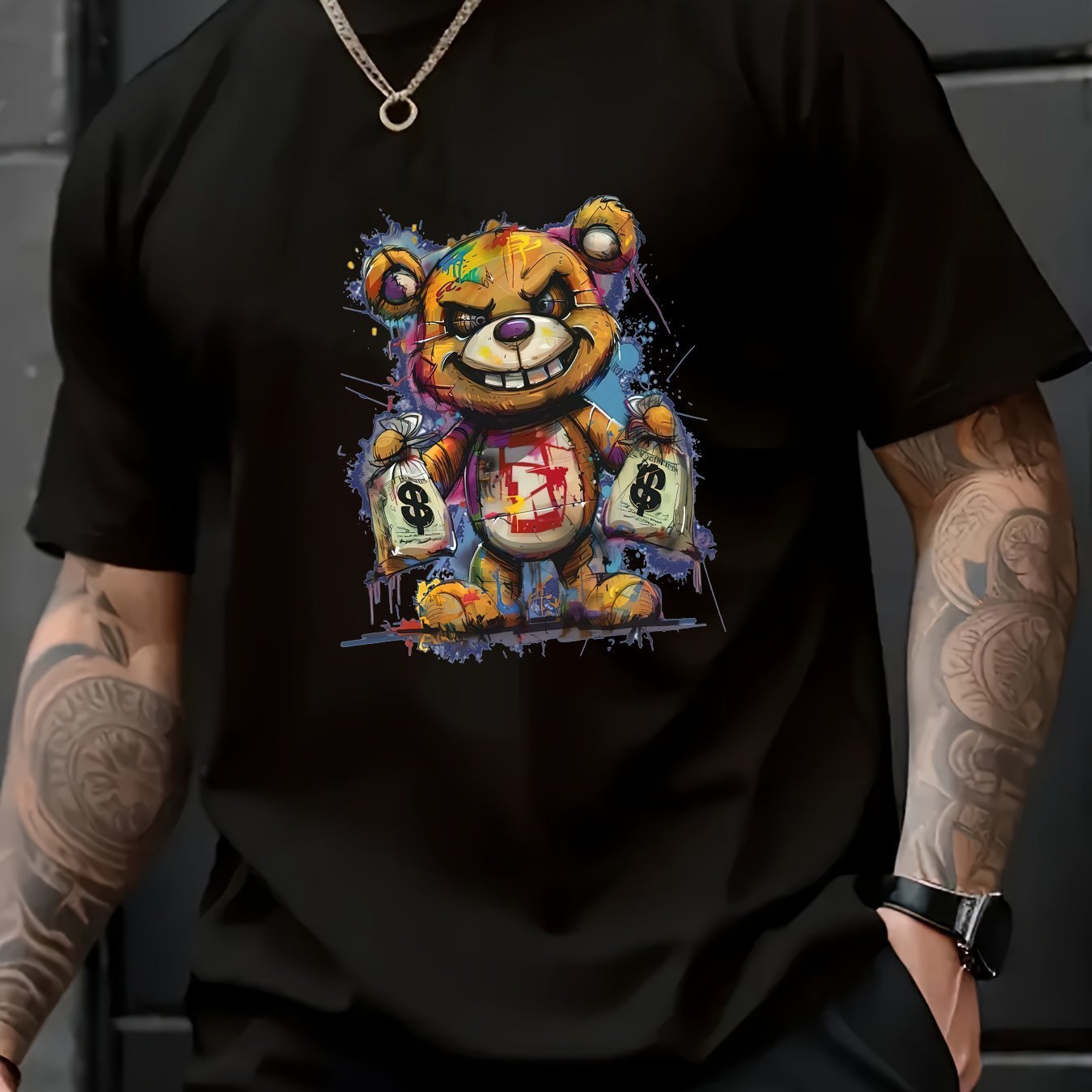 Fancy Bear Print T-shirt, Summer Men's Casual And Comfortable T-shirt, Men's Short Sleeved Top, Suitable For Daily Activities
